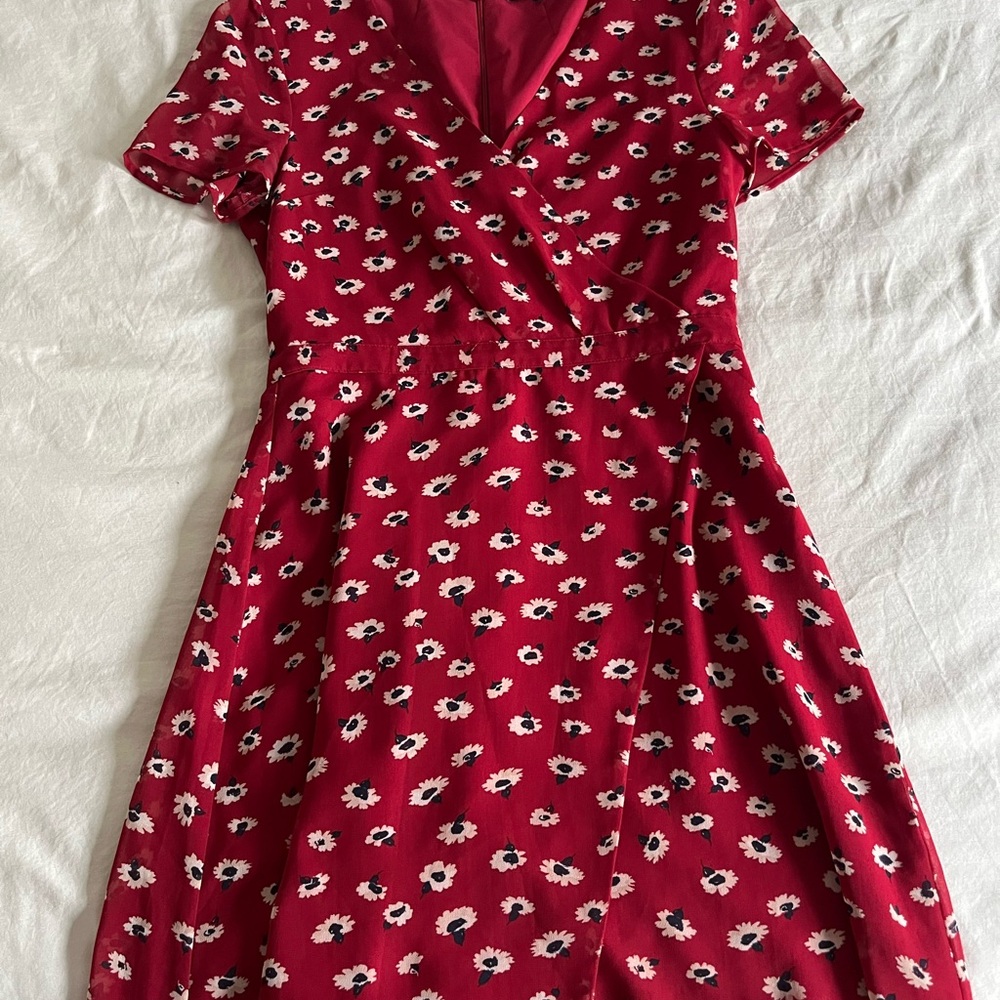 Madewell Red Flutter Sleeve Wrap Midi Dress